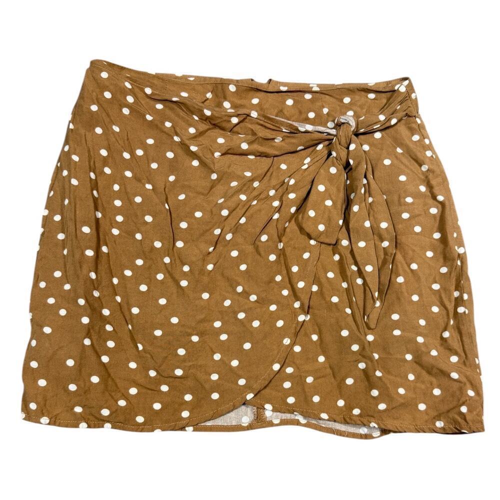 L*Space Lanie Polka Dot Wrap Mini Skirt Tan White S - Picture 4 of 6